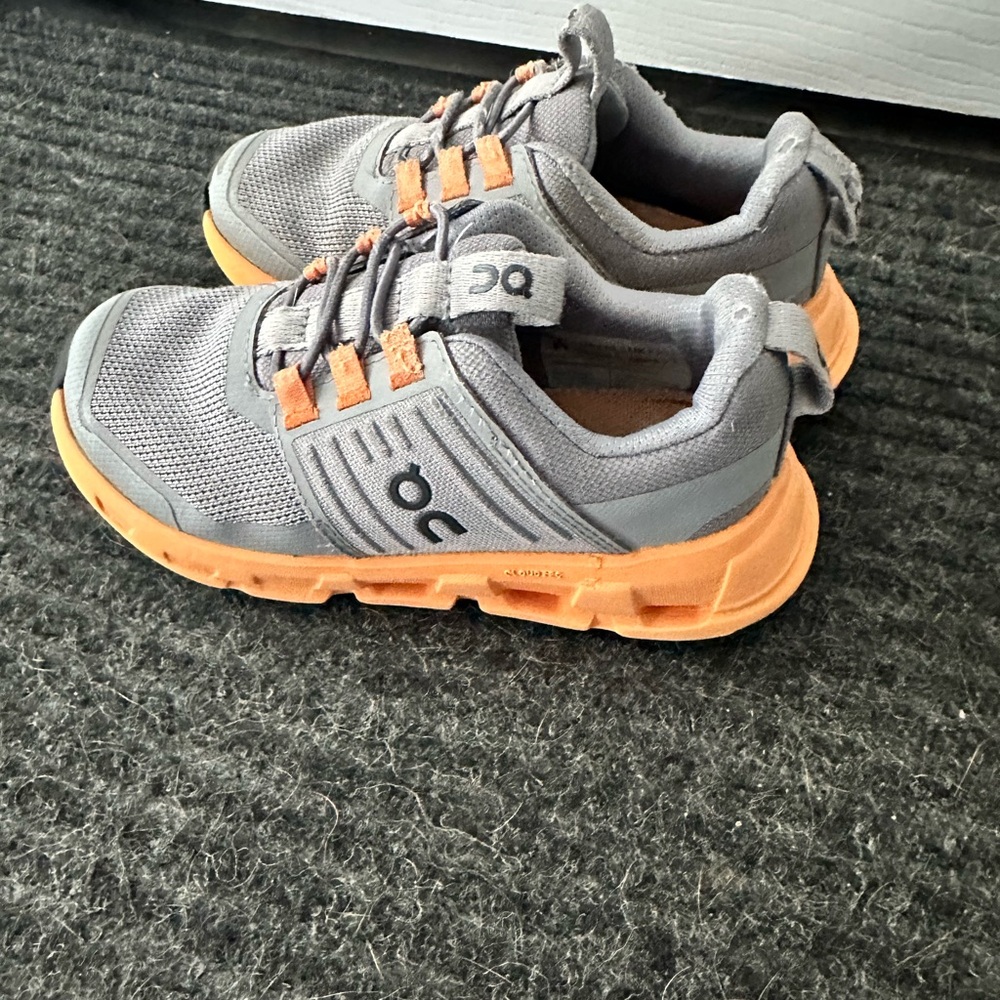 On Running Kids' Gray and Orange Athletic Sneakers - Picture 3 of 4